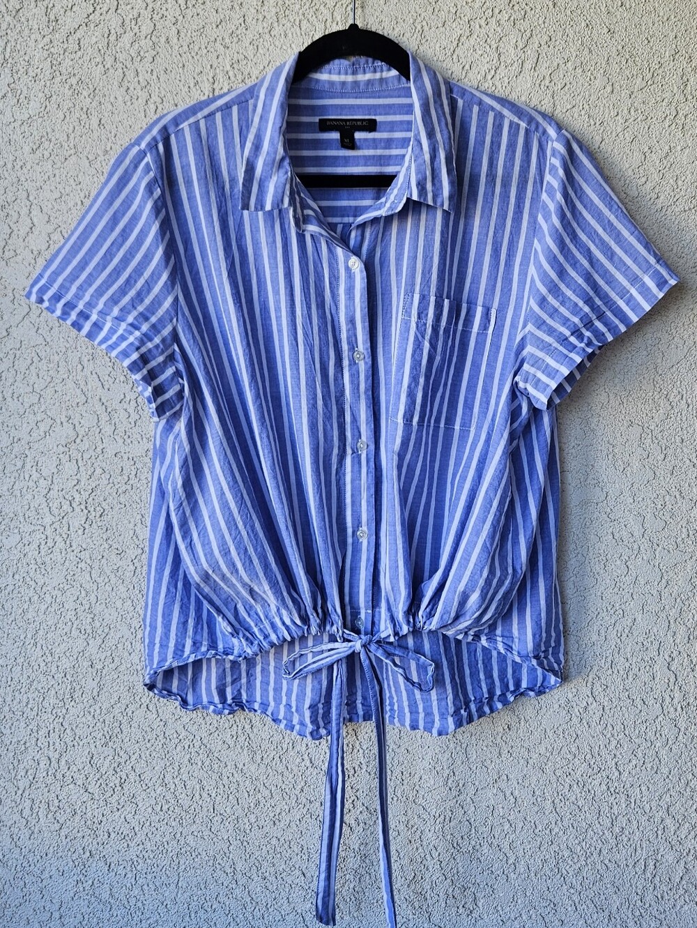 Banana Republic Cropped Button-Down with Cap-Sleeves & Cinched Bottom